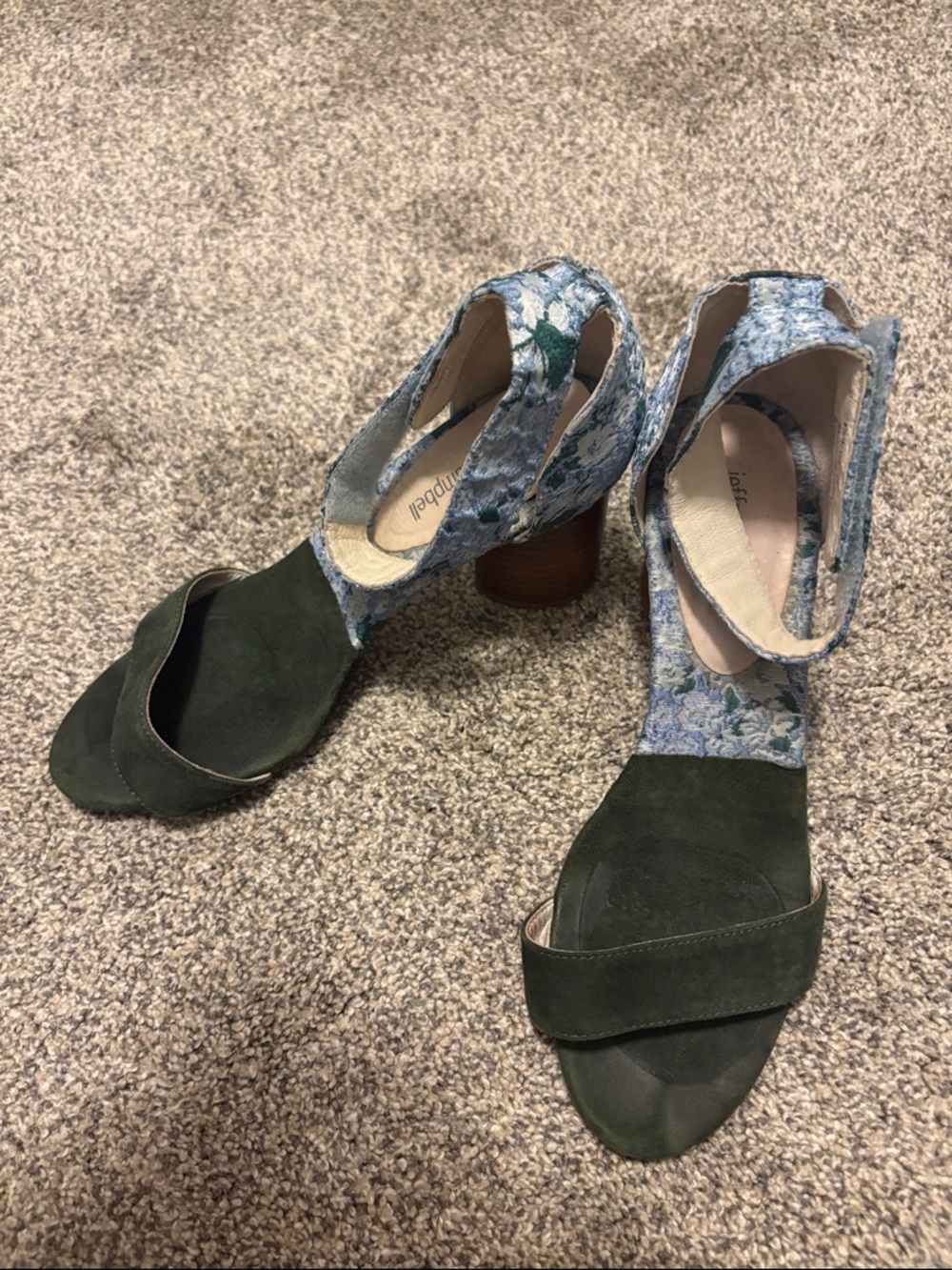 Jeffrey Campbell Green Suede & Floral Block Heel Sandals